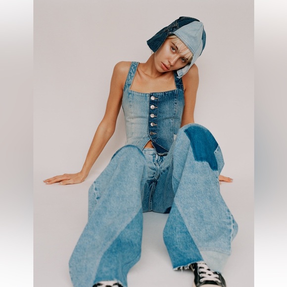 Zara TRF PATCHWORK DENIM TOP BLUE - Picture 5 of 5